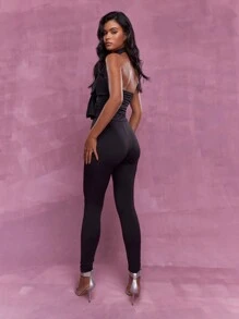 MISSGUIDED Side Gathered Bandeau Unitard With Scarf - Black - View 2