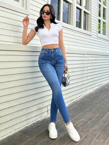 High Waist Basic Skinny Fit Jean - Medium Wash - View 3
