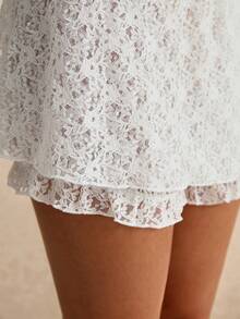 SHEIN Frenchy Low Waist Skirt Bud Shorts White Lace Skirt Sexy Skirt Cute Culottes Miniskirt Lovely Skirt Double Layer Lace A-Line Skirt Mini Skirt Lounge Wear White Skirt Summer Clothes Lace Skirt Sexy Women Skirt White Skirt Tea Party Attire Graduation White Skirt Wedding Women Skirt Country Concert Outfit - White - View 6