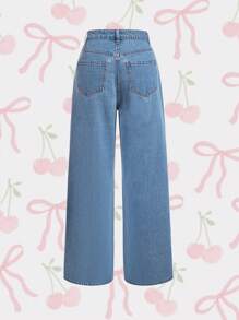 SHEIN MOD Quần jean ống đứng thêu hoa anh đào cho nữ, quần thường ngày có túi - Rửa nhẹ - Xem 2
