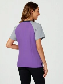 TaskEZ Women's Nurse Uniform Frosted Summer Contrast Color Raglan Uniform Scrub Top 2 Pockets - Multicolor - View 2