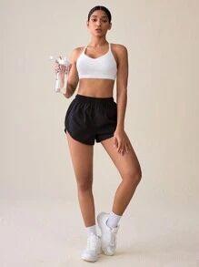 Exploreva Women's Summer Casual Solid Color Sports Shorts - Black - View 5