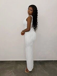 Slaydiva Vestido casual de punto entallado con cremallera - Rojo - Blanco - Ver 6