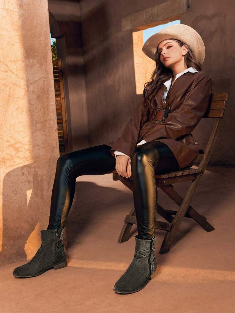 Fashionable Women's Casual Ankle Boots With Chunky Heel And Slip-on Design