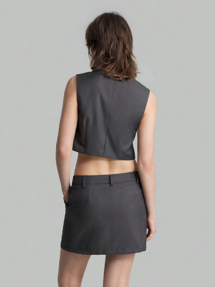 Women's Solid Color Single-Breasted Vest And Skirt Casual Suit Set For Summer