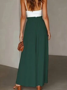 大码纯色休闲宽松裤，适合日常穿着 - 墨綠色 - 查看 2