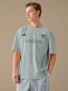 Manfinity RebelGame Camiseta casual de punto para hombre con letras impresas y ajuste holgado