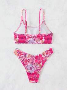 SHEIN Swim 夏季沙灘女性熱帶植物印花推薦性感比基尼套裝，隨機印花 - 彩色 - 查看 2