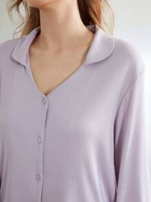 Ocili Ocili Conjunto de ropa de estar por casa de top de manga larga abotonado y pantalones, simple y cómodo, para temporada de vacaciones