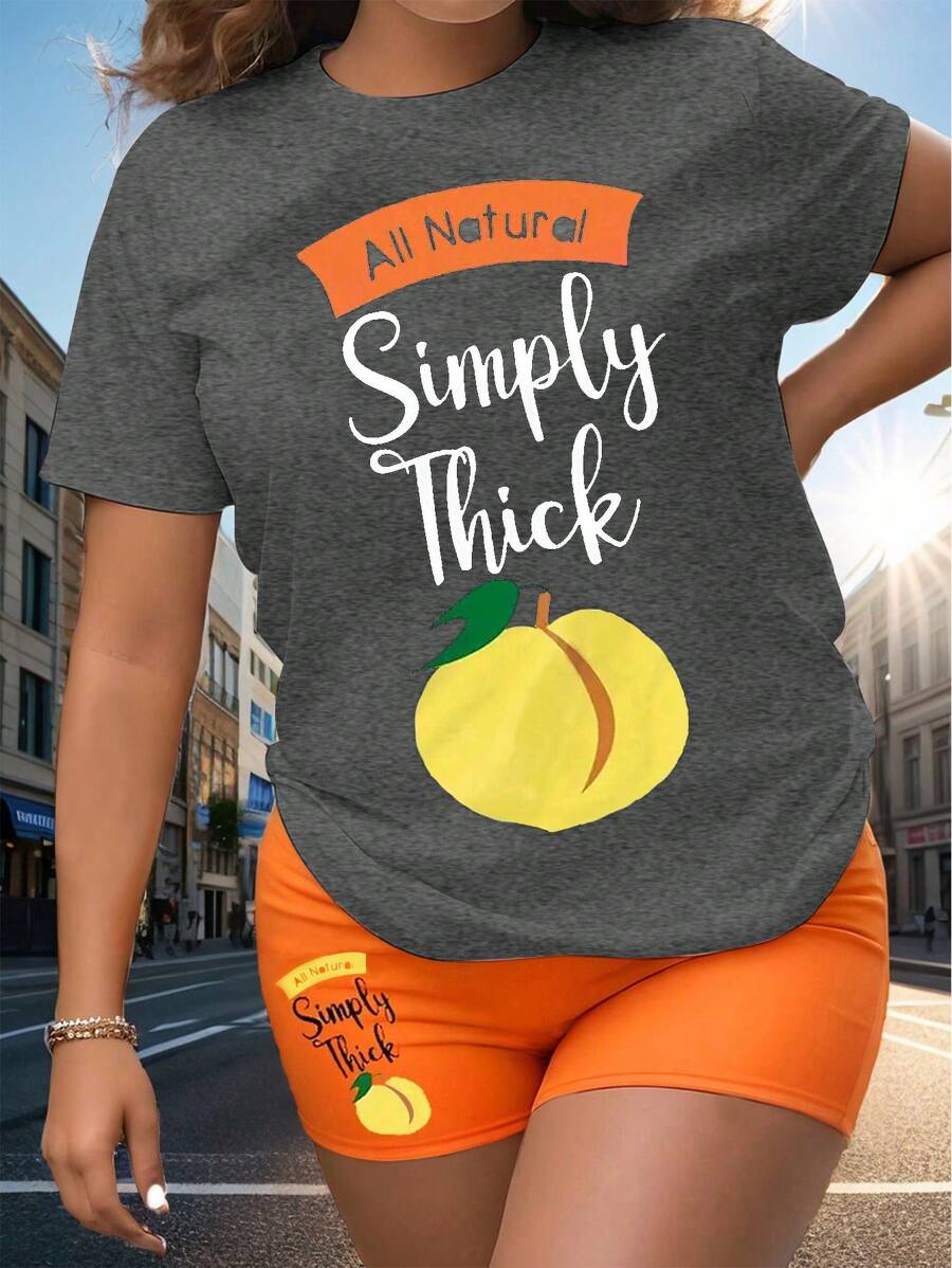 Zolique 女士簡約印花短袖T恤和短褲日常套裝，2件套