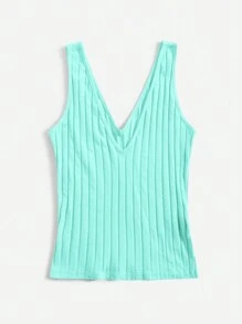 SHEIN Essnce Ladies' Solid Color Simple Knit Tank Top With Ribbed Texture, Summer - Cadet Blue - View 2