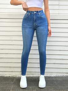 High Waist Basic Skinny Fit Jean - Medium Wash - View 1
