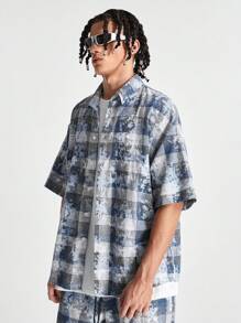 Manfinity NXTstreet Men's Loose Short Sleeve Plaid Shirt, Suitable For Summer - Blue - View 5