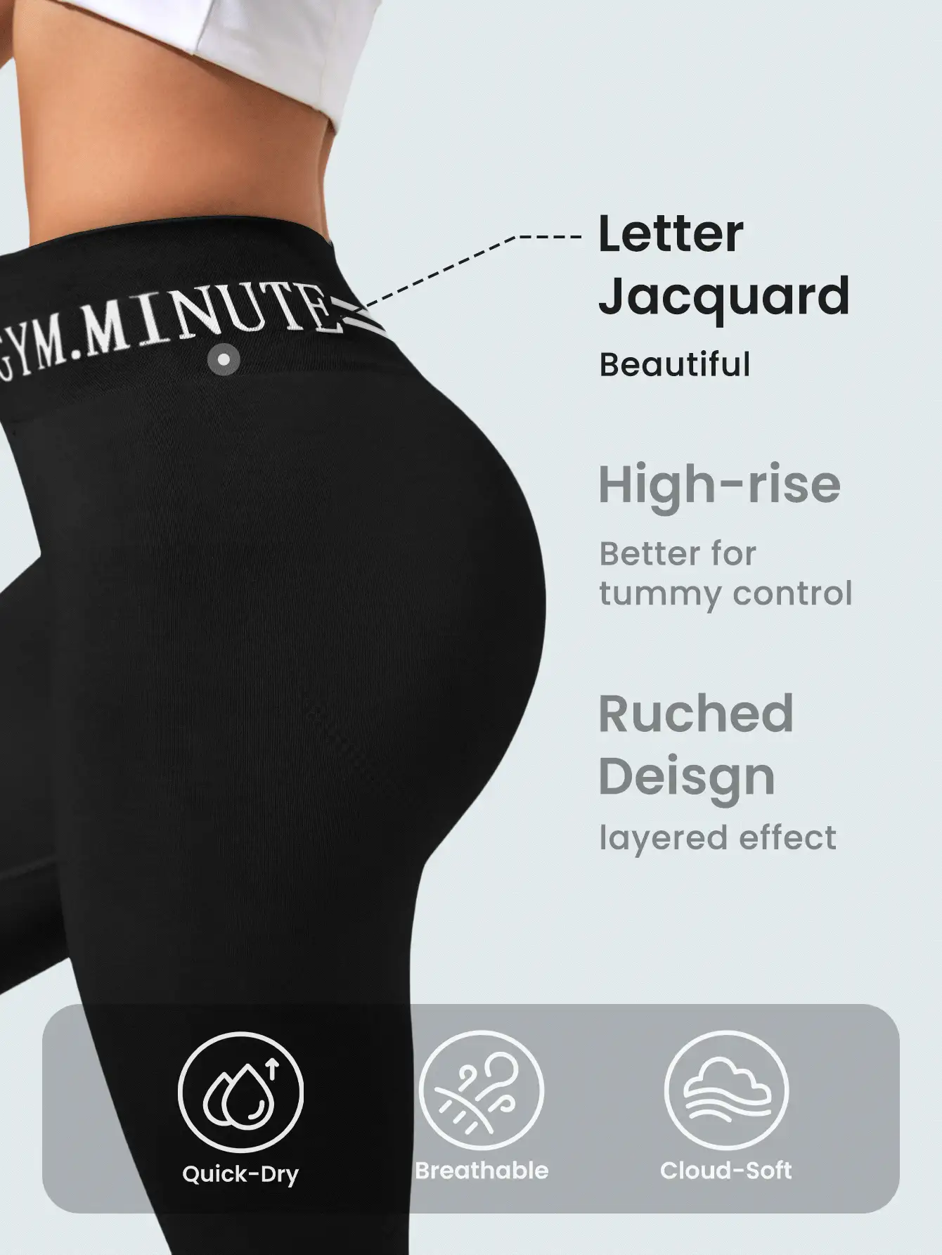 Women Sports Leggings Yoga Pants With Letter Print, Elastic High Waistband, Foot Cuffs With Ruching, Tummy Control And Butt Lifting