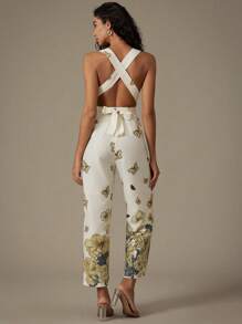 Aveloria Modichic Jumpsuit ống rộng in hoa và bướm quấn chéo có eo thon - Nhiều màu - Xem 3