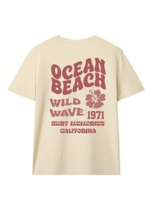 Ladies' Summer Slogan Printed Round Neck Short Sleeved Casual T-Shirt.Graphic Tees Women White Top Vacation Outfits Women - Apricot - View 2