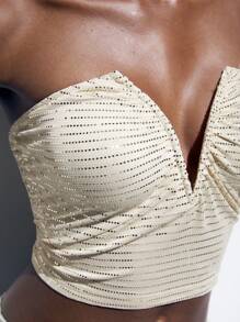 Maija Top de mujer informal estampado sin tirantes para el verano - Albaricoque - Ver 4