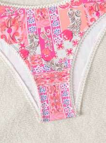 SHEIN Swim Set Bikini Dua Potong Seksi Berenda Motif Bunga untuk Wanita di Pantai Musim Panas - MultiWarna - View 4