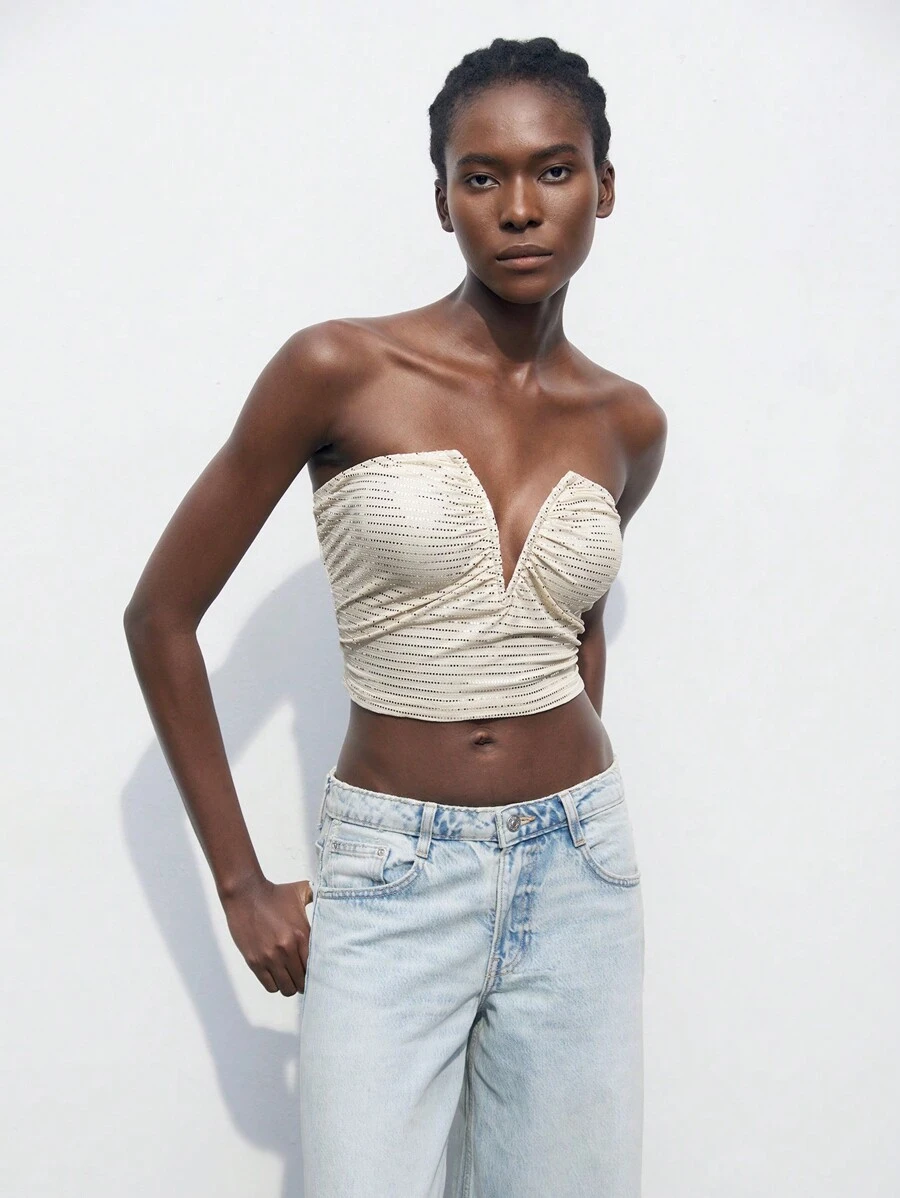 Maija Top de mujer informal estampado sin tirantes para el verano - Albaricoque - Ver 1