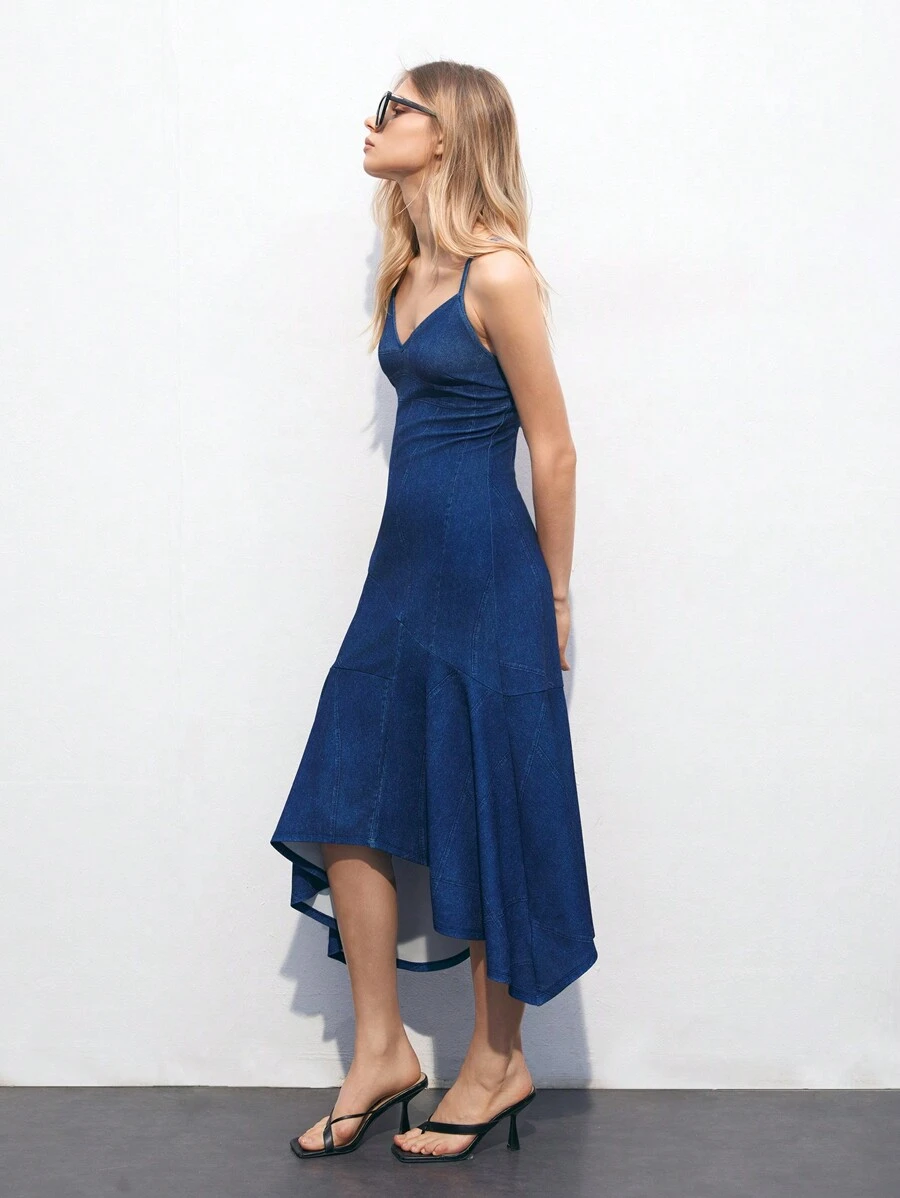 Maija Women's Solid Color Simple Daily Summer Cami Dress - Blue - View 1