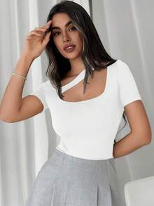 Firerie Camiseta ajustada de cuello cuadrado para mujer con huecos - Blanco - Ver 6
