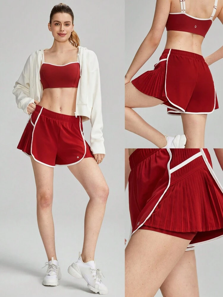 VitalSwift Pleated Cut-Out Sports Shorts Quick Dry Moisture Wicking Anti-Odor
