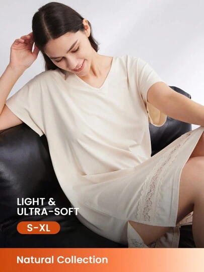 LUVLETTE Creamy White Wedding Essential Vacation Cotton Modal Lace Nightgown Airy Women Pajamas Lingerie As Outerwear Slip Dress& Pyjamadressing