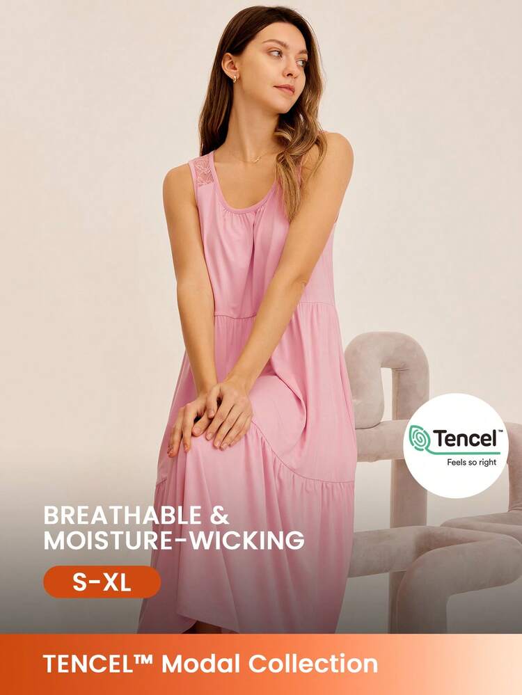 Super Soft TENCEL™ Modal Long Pink Night Dress Women Pajamas Lingerie As Outerwear