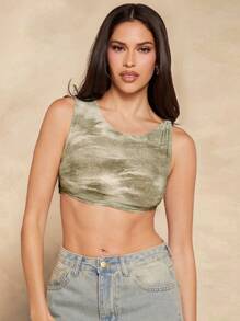 Hauture Women's Tie Dye Print Cropped Tight Fitting Sexy Camisole - Grey - View 4