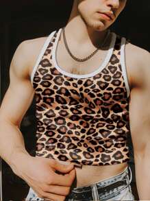 Men's Summer Leopard Print Round Neck Fashion Tank Top - Multicolor - View 1