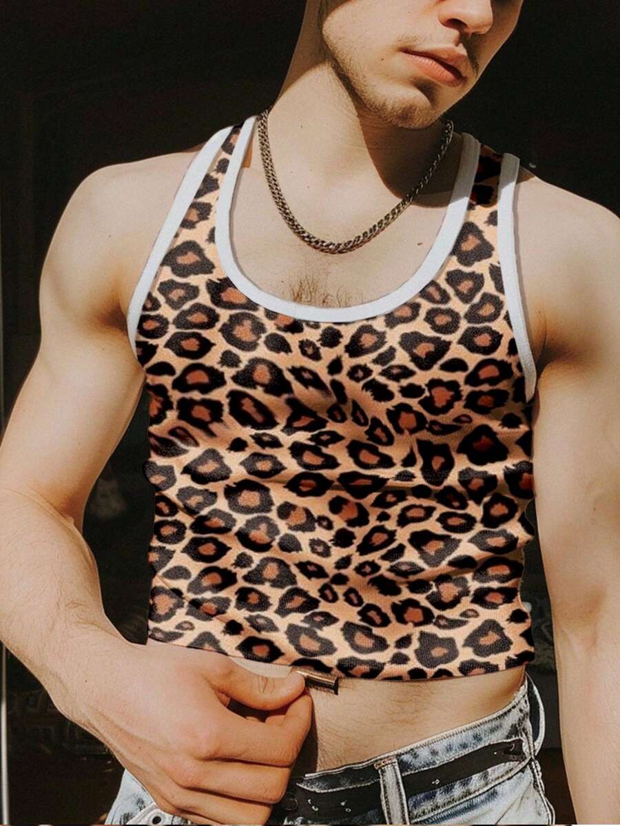 Men's Summer Leopard Print Round Neck Fashion Tank Top - Multicolor - View 1
