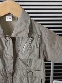 嬰兒男寶寶領口韓版休閒連身短褲 - 深灰色 - 查看 4