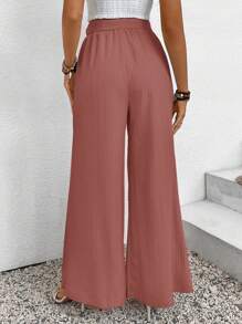SHEIN Frenchy Vacation Split Tie Waist Loose Trousers Chic Pink Summer Casual Holiday Resort - Dusty Pink - View 2