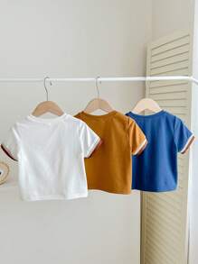3pcs/Set Baby Boy/Girl Cute Casual Cartoon Pattern Colorblock Polo Short Sleeve T-Shirt, Suitable For Home, Outing, Vacation Wear, Summer - Multicolor - View 2
