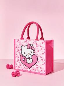 HELLO KITTY AND FRIENDS | SHEIN 卡通和爱心印花手提袋，情人节 - 粉色 - 查看 3