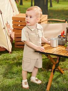Đứa bé trai Túi có nắp Áo sơ mi & Bộ quần short - Màu Khaki - Xem 4