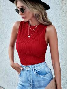 SHEIN LUNE Camiseta de tirantes casual de cuello redondo en unicolor para mujer en verano