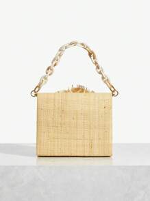 SHEIN SXY Women's Fashionable And Elegant Summer Vacation Straw Woven Flower Acrylic Chain Top Handle Bag