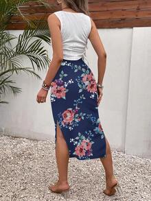 Fashionable Printed Maternity Adjustable Skirt Summer - Navy Blue - View 2