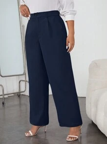 Firerie 大码女式纯色简约日常西装裤，适合秋冬季毕业、返校、教师服装 - 藏蓝色 - 查看 3