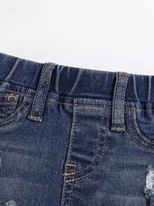 SHEIN Baby Boy Summer Casual Distressed Ripped Frayed Blue Denim Shorts,For Summer - Dark Wash - View 5