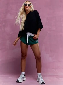 MISSGUIDED Camiseta de cuello redondo oversize con logo bordado y hombros caídos - Negro - Ver 4