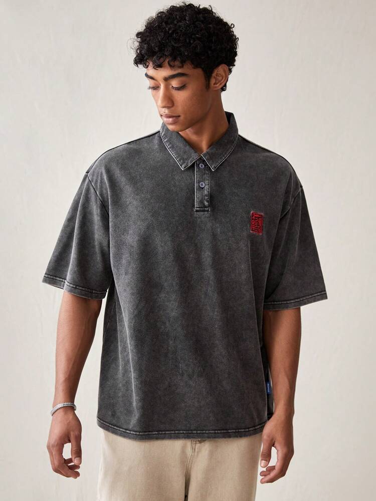 Men's Stylish Dragon Printed Knitted Casual Polo Shirt