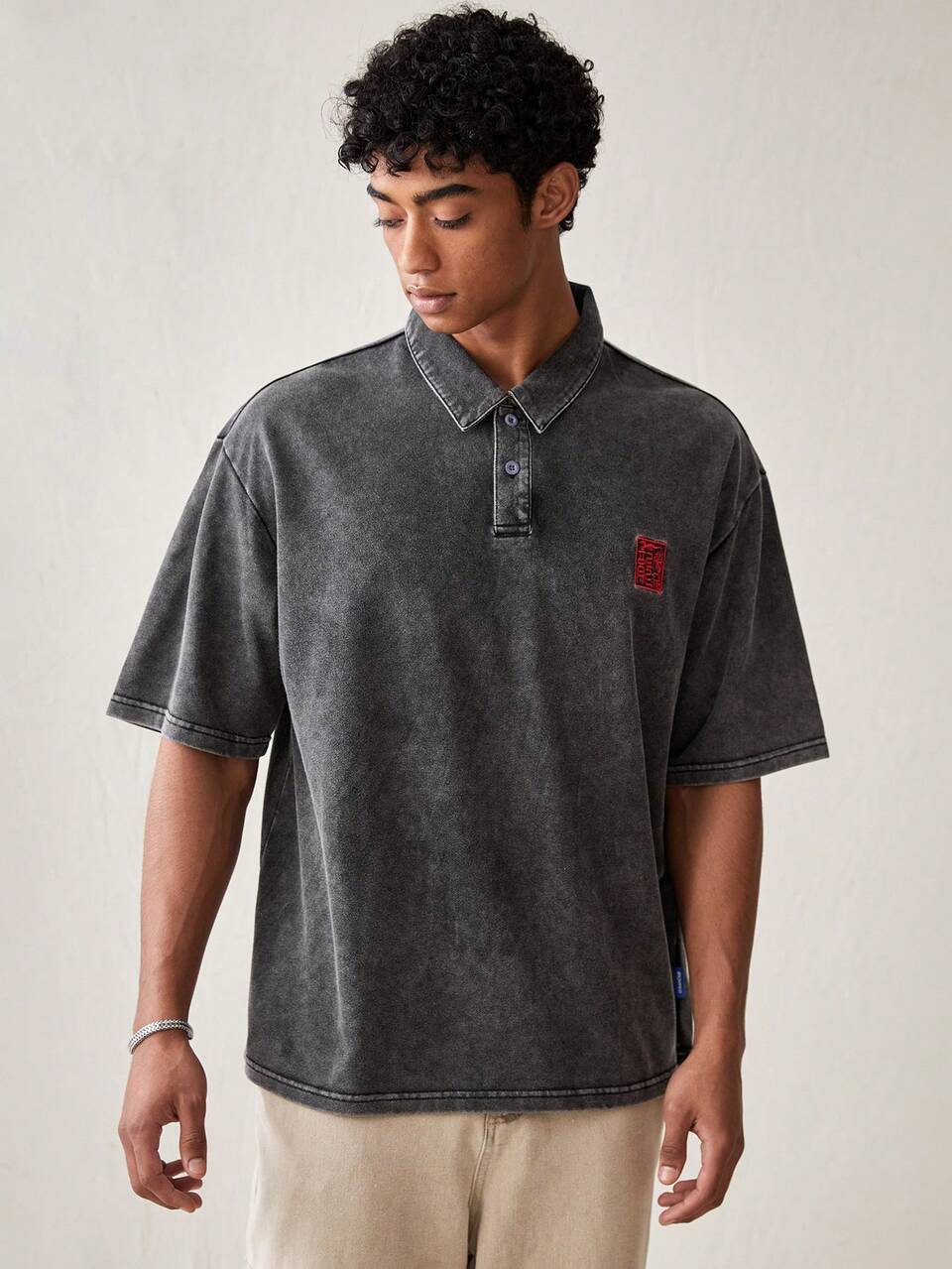 Men's Stylish Dragon Printed Knitted Casual Polo Shirt