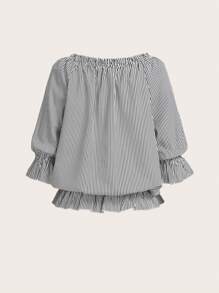 SHEIN LUNE Women's Striped Tie-Front Bowknot Belted Shirt - White - View 2