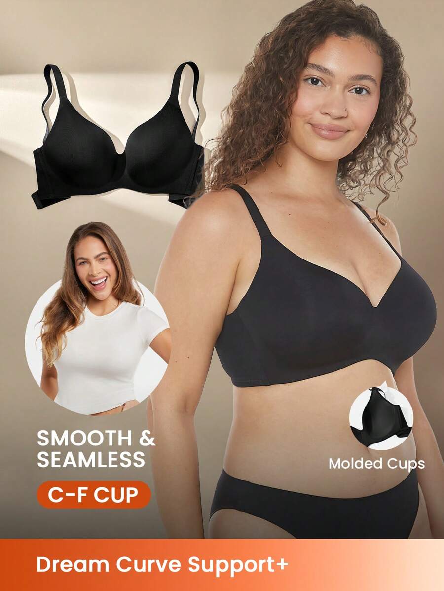 LUVLETTE 黑色舒适必备款无线聚拢T恤基本款文胸