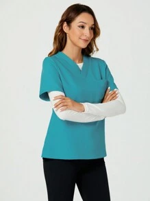 TaskEZ 工作服上衣，2合1休閒護士服襯衫