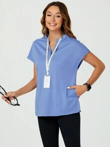 TaskEZ Blusa escolar con cuello de muesca y mangas cortas