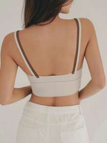 DAZY Contrast Binding Crop Sports Bra - Khaki - View 2
