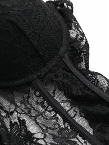 DAZY Women's Solid Color Simple Daily Cami Strap Swimsuit With Lace Decoration Summer,Ruffle,Tankini Bathing Suit